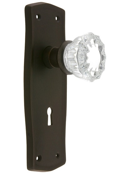 Prairie Design Mortise Lock Set With Fluted Crystal Door Knobs in Oil Rubbed Bronze.